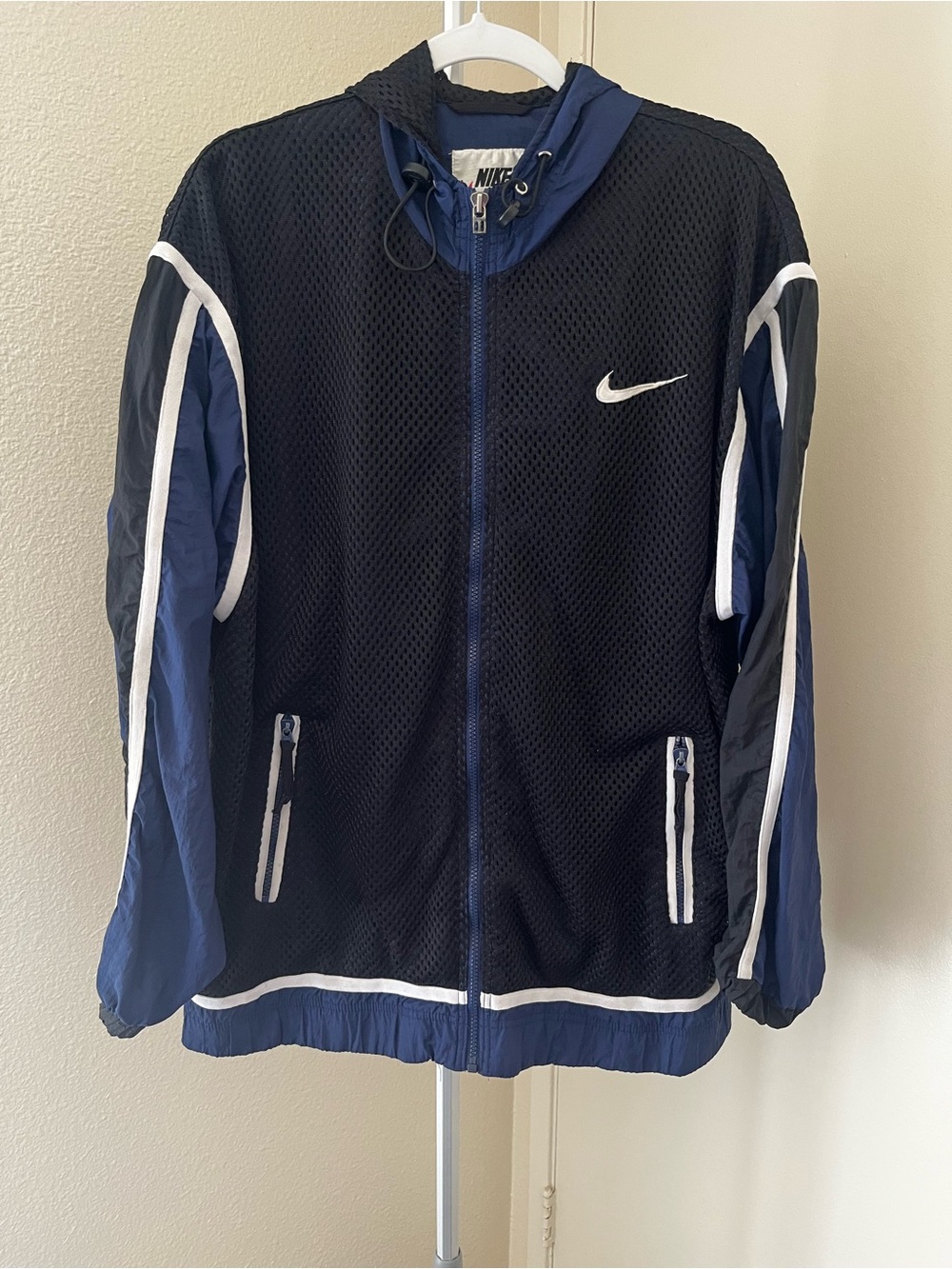 Vintage Nike Mesh Overlay Full Zip Hooded Embroidered Swoosh Windbreaker Size XL